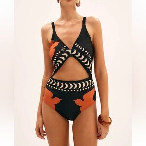 Commense Bird Print Cutout One Piece Swimsuit